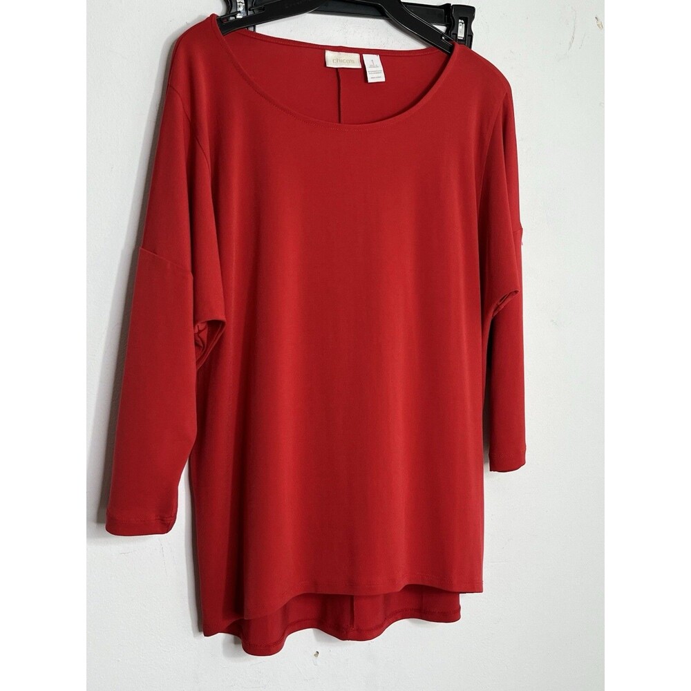Chicos Womens 1 Ruby Red Batwing Solid Color Black short Sleeve Top